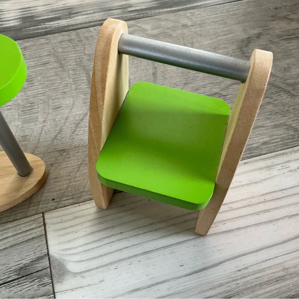 Modern wooden dollhouse play furniture set 2-chairs and table green